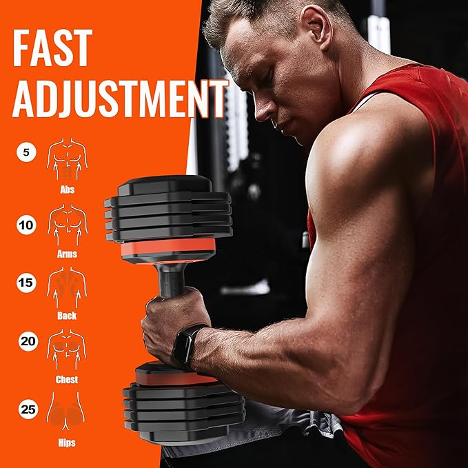 VEICK 25/55 lbs Adjustable Dumbbell with Anti-Slip Turning Handle, Fast Adjust Weight for Men Women, Exercise Equipment with Tray for Home Gym Full Body Workout Fitness-StrideForce Fitness