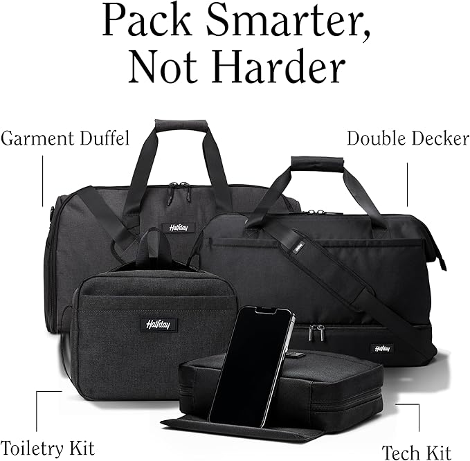 Halfday Convertible 2-in-1 Garment Duffel Weekender Bag 45L | Wrinkle-Free Travel, Hanging Suit Compartment, Shoe Pockets, Trolley Sleeve. Durable & Water-Resistant Carry-On, Shadow-StrideForce Fitness