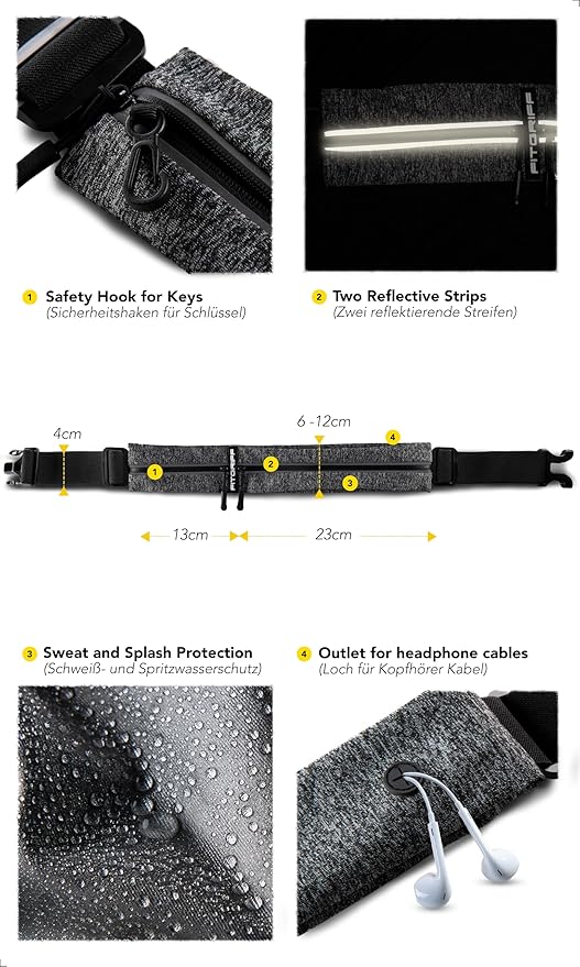 Fitgriff® Running Belt for Men & Women - Secure Jogging Pouch for Phone, Keys & Essentials - For All Cell Phones-StrideForce Fitness