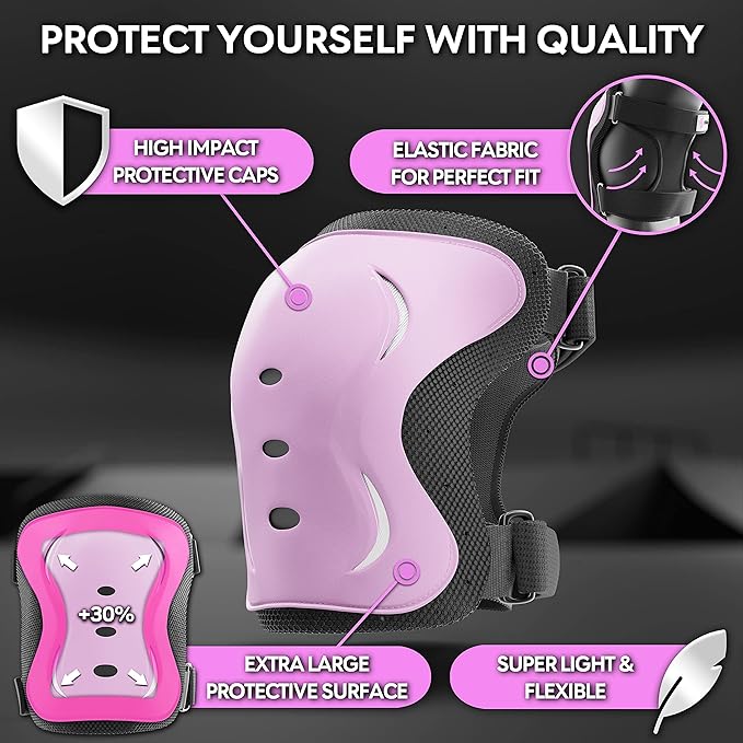 SKATEWIZ Skating Protective Gear Adults & Kids [6pc] incl. Knee Pads, Elbow Pads Wrist Guards for Roller Skating & Skateboarding-StrideForce Fitness