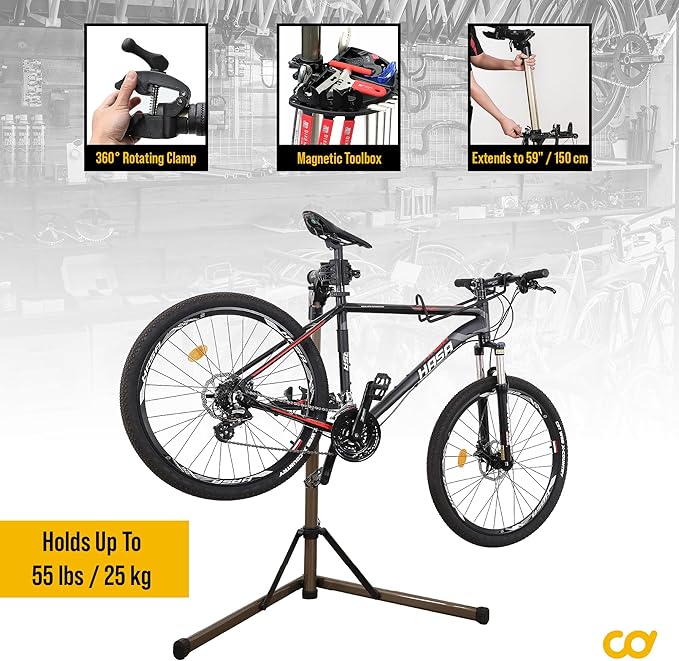 BikeHand Bike Repair Stand | Lightweight & 360 Adjustable Home Bicycle Mechanics Workstand w/Magnetic Tool Plate | Quick Release Portable Bike Maintenance Stand for Mountain & Road Bike-StrideForce Fitness