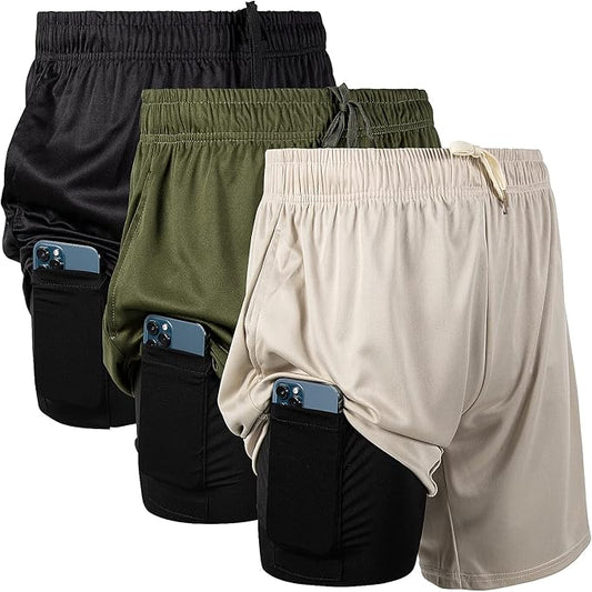 Ultra Performance 3 Pack Mens 2 in 1 Athletic Running Shorts 7 inch Inseam Workout Gym Compression Shorts for Men