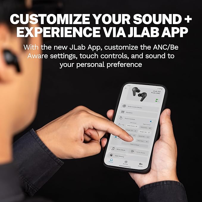 JLab Go Pods ANC True Wireless Bluetooth Earbuds & Charging Case, Hybrid Active Noise canceling + Be Aware for Safe Listening, 26+ Hours Total Playtime, Clear Calls, Custom Sound via App, Black-StrideForce Fitness