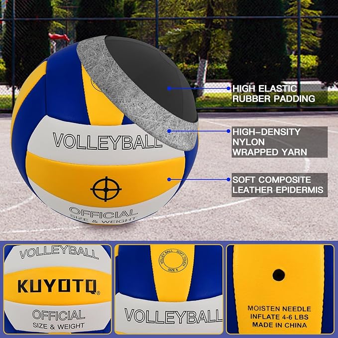 KUYOTQ Official Size 5 in&Outdoor Beach Volleyball,3MM Thickened Surface Soft Leather Youth Womens Mens Volleyball for Game Gym Training(Deflated)-StrideForce Fitness