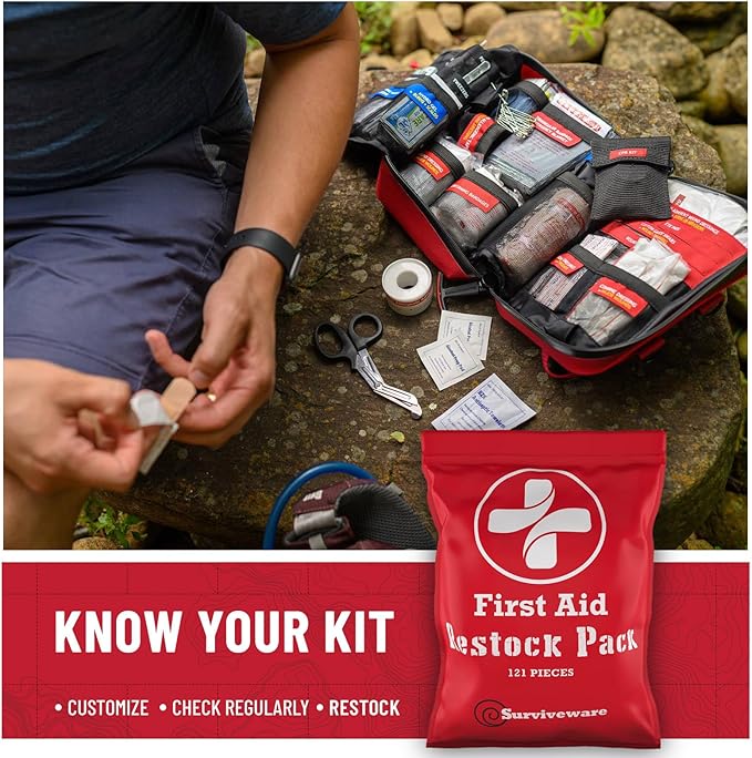 Surviveware 110 Pcs Waterproof Premium Survival First Aid Kit - Survival Emergency Preparedness for Travel Camping Gear, Survival Kit and Outdoor Emergencies - HSA & FSA Eligible Survival Kit-StrideForce Fitness