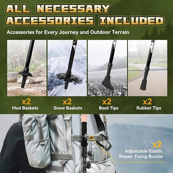 Trekking Poles Aviation Grade Aluminum Alloy-Strong Lightweight Collapsible Walking Sticks for Hiking Poles for Women, Men,Seniors in The 4 Season,All-Terrain,2pc Per Set-StrideForce Fitness