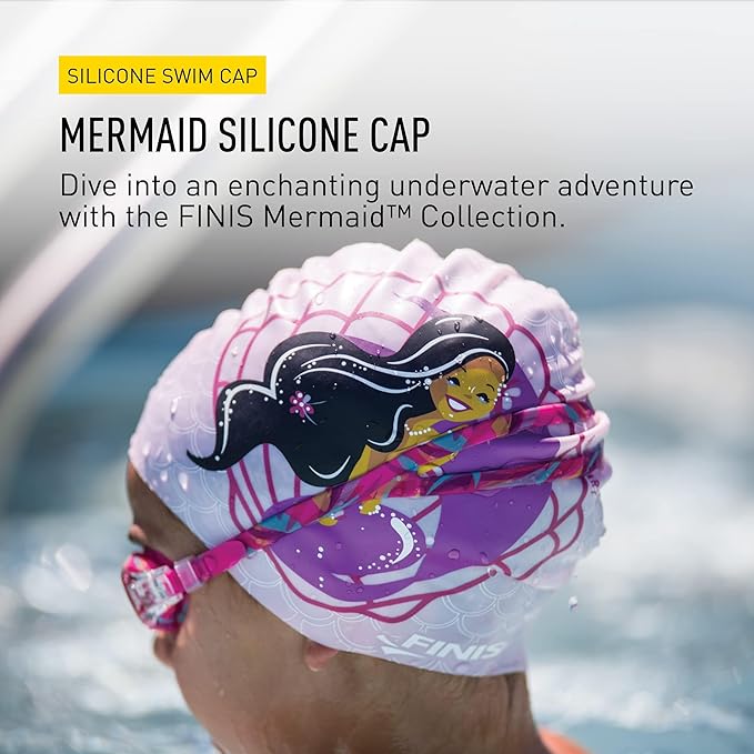 FINIS Mermaid Kids Swim Cap - 100% Silicone - Fun Prints - Universal Fit - Chlorine Protection-StrideForce Fitness