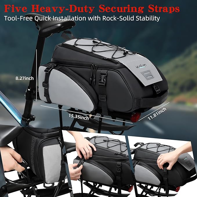 19L Reflective Bike Rack Bag Water Resistant Cycling Pannier Saddle Shoulder Bag with Rain Cover 4-in-1 Versatile Bag Accessories for Travel Commuting Shopping Outdoor Cycling Night-Riding Fitness-StrideForce Fitness