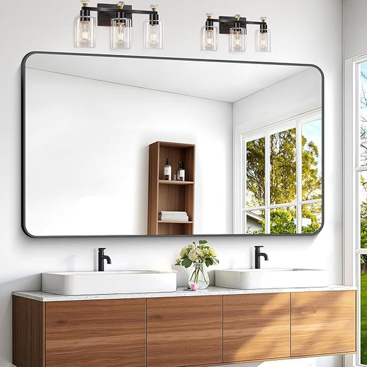 60x36 inch Large Bathroom Mirror,Black Rectangle Mirror,Wall Mounted Bathroom Frame Vanity Mirror with Round Corner for Bedroom Living Room, Entryway Hangs Horizontal or Vertical-StrideForce Fitness