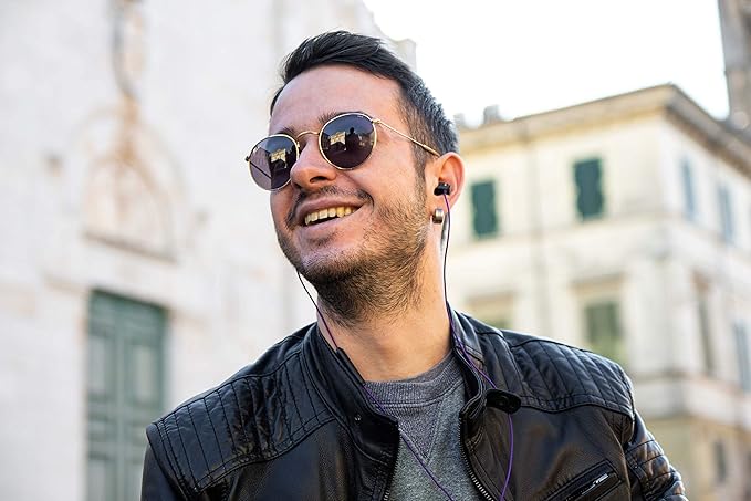 LUDOS Clamor Wired Earbuds in-Ear Headphones, 5 Years Warranty, Earphones with Microphone, Noise Isolating Ear Buds, Memory Foam for iPhone, Samsung, School Students, Kids, Women, Small Ears - Purple-StrideForce Fitness