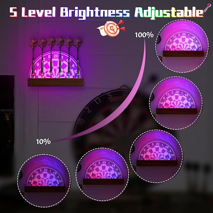 Light Up Dart Stand Wall Mount, Acrylic Wooden LED Dart Holder with Multiple Color Modes with Remote Control Holds 6 Darts, Xmas Birthday Gifts for Darts Enthusiasts-StrideForce Fitness