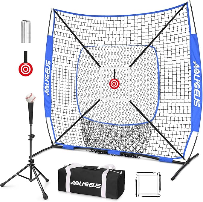 6'X6' Baseball Softball Practice Net,Pitching Net,Batting Net,with Bonus Strike Zone,Target and Bow Frame,for Hitting,Pitching,Catching-StrideForce Fitness