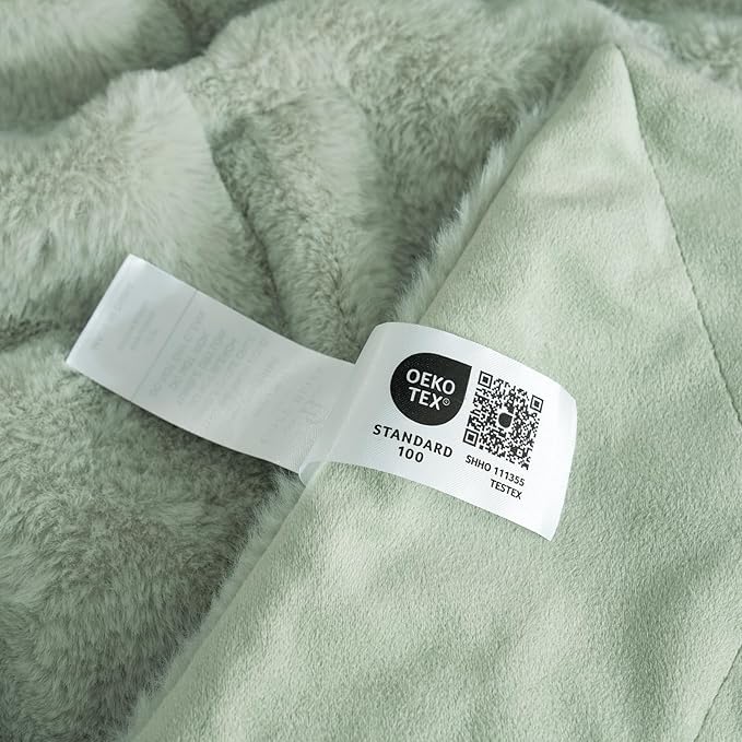 Cozy Bliss Faux Fur Throw Blanket for Couch, Cozy Warm Plush Striped Blanket for Sofa Bedroom Living Room, 90 * 90 Inches Green-StrideForce Fitness