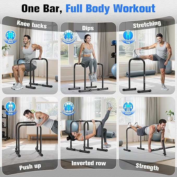 Sportsroyals Adjustable Dip Bar Station, Heavy Duty Parallette & Parallel Bars, 400LBS Stable Dip Stands for Home Gym, Calisthenics & Upper Body Workout Equipment-StrideForce Fitness