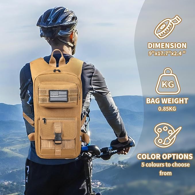 Hydration Backpack, Tactical Molle Water with 2L TPU Water Bladder, for Men Women Lightweight Water Backpack, Hydration Pack for Hiking, Biking, Climbing and Hunting-StrideForce Fitness