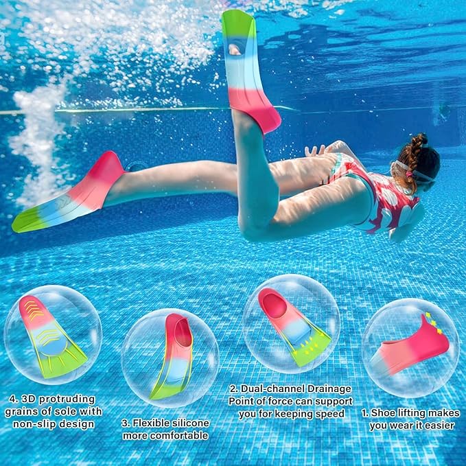 Gintenco Swim Fins, Kids Swim Training Fins for Lap Swimming, Travel Size Flippers with Mesh Bag, Silicone Swimming Fins for Kids Teens Adults Women Men-StrideForce Fitness