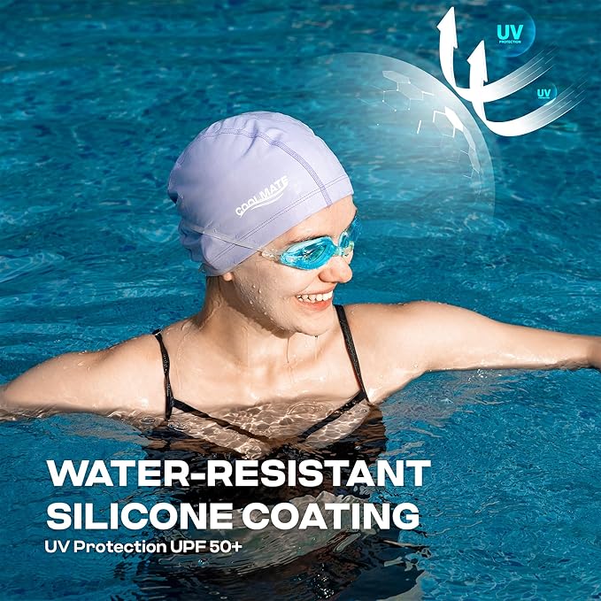 COOLMATE Fabric Swim Cap for Adult Women Men Kid 3 4 6 8 14 16, Silicone Water Resistant Layer, Cloth Swim Cap Gifts for Swimmers, Lightweight for Pool, Lap Swimming (1 pc)-StrideForce Fitness