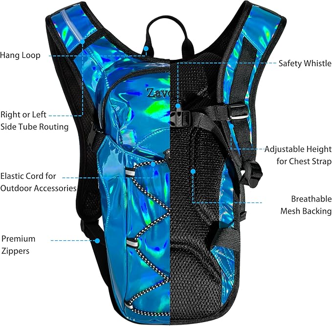 Reflective Hydration Backpack, Hydration Pack - Water Backpack with 2L/3L Hydration Bladder, Essential for Festivals - Rave Hydration Pack for Hiking, Running, Cycling, and Festivals-StrideForce Fitness