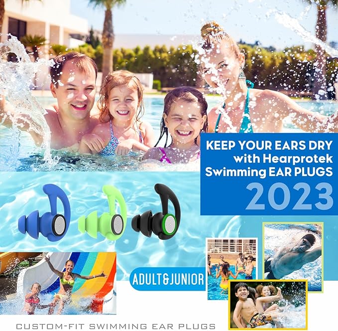 Hearprotek 2 Pairs Ear Plugs for Swimming Adults, Reusable Custom-fit Swim Water earplugs Men Women for Swimmers Shower Pool Bath Surfing Kayaking Canoeing(Black)-StrideForce Fitness