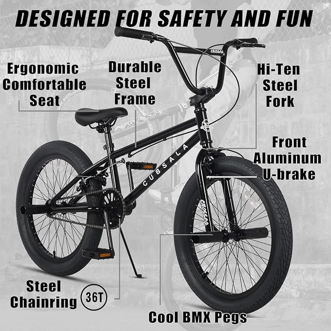 Freestyle BMX Bike, 18 20 Inch Kids Bicycle for 5-13 Years Old Kids and Beginner Level Rider, Multiple Colors-StrideForce Fitness