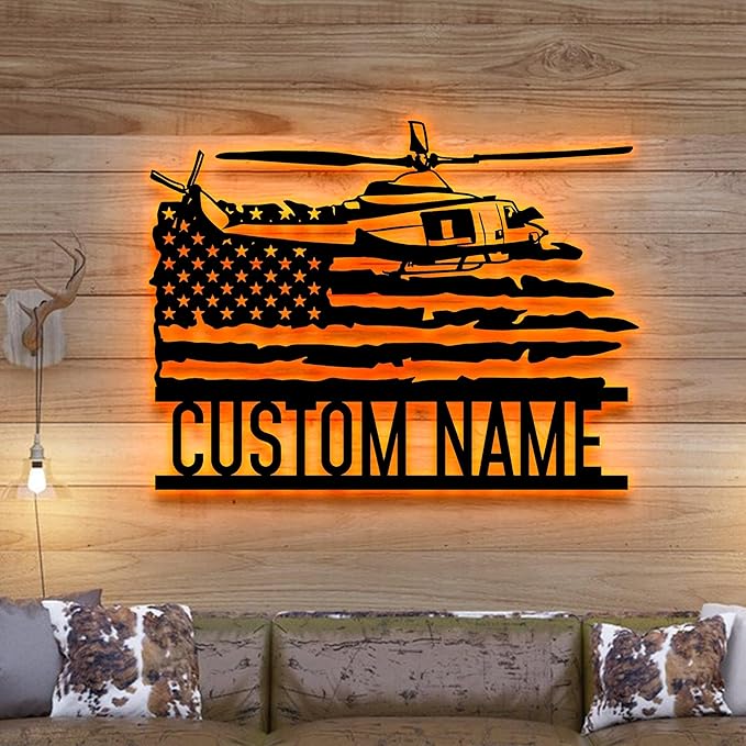 Personalized US Army Helicopter Metal Sign With LED Lights, Custom Helicopter Metal Sign, Hobbie Gifts, Helicopter Sign, Wall Hanging Home Decor Birthday Xmas Gift-StrideForce Fitness