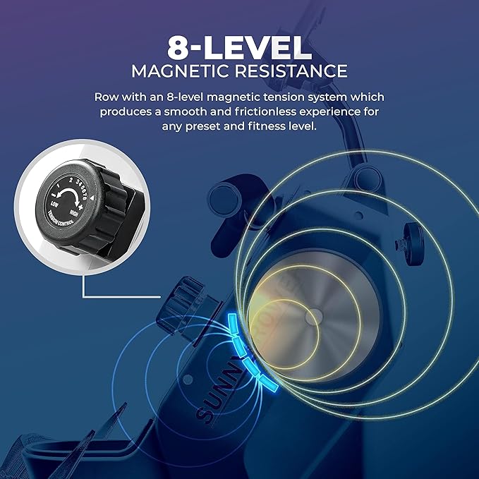 Sunny Health & Fitness Magnetic Rowing Machine for Home Exercise, Quiet & Smooth Rower with Compact Storage and Optional Free SunnyFit App Connectivity-StrideForce Fitness