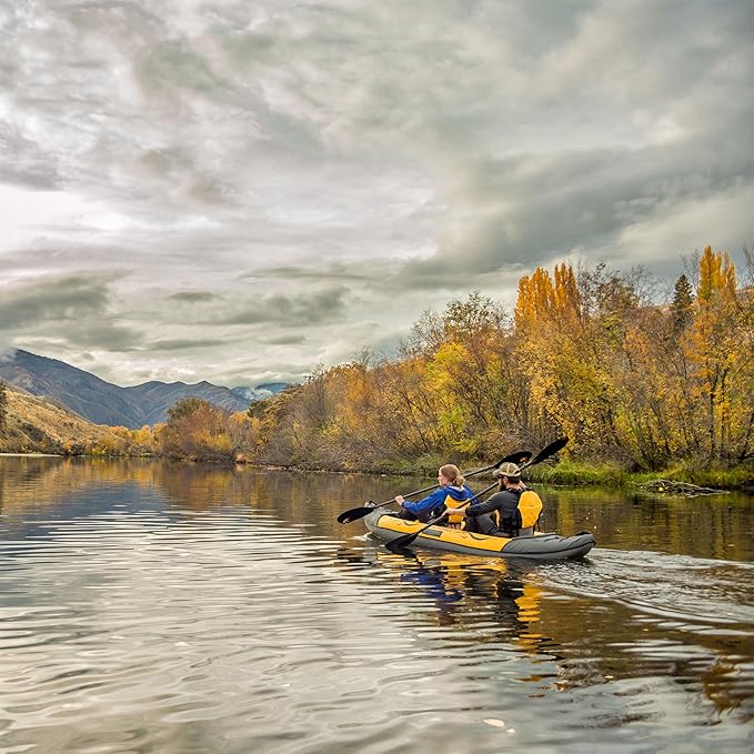 Advanced Elements - Island Voyage 2 Inflatable Kayak - Recreational Convertible Kayak - for 1 or 2 Person - 11 ft - Yellow-StrideForce Fitness