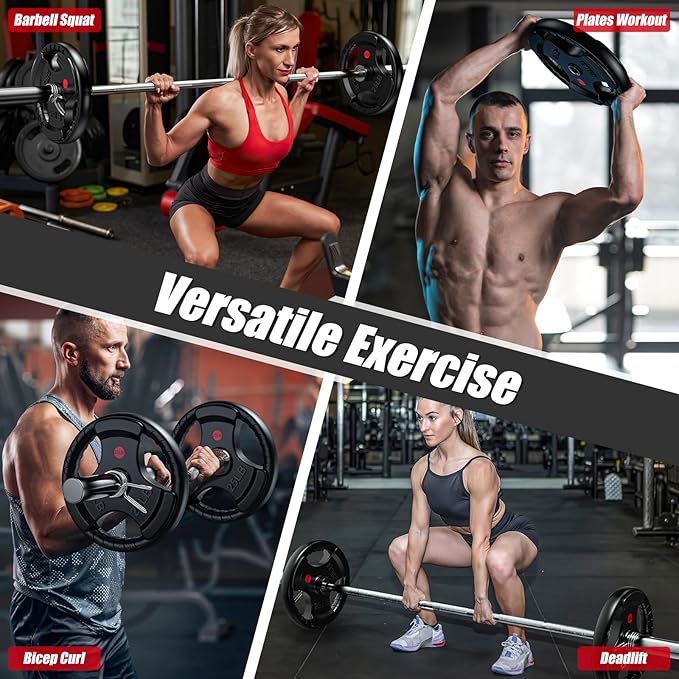 GIKPAL 2-inch Rubber Olympic Grip Weight Plates for Strength Training, Weightlifting in Home & Gym, Barbell Weights Plates Set (2.5/5/10/25/35/45 LB)-StrideForce Fitness