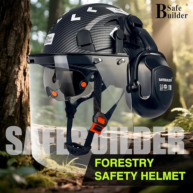 Forestry Safety Helmet with Build-in Visor Mesh Face Shield Ear Muffs 4 in 1 Chainsaw Safety Hard Hats-StrideForce Fitness