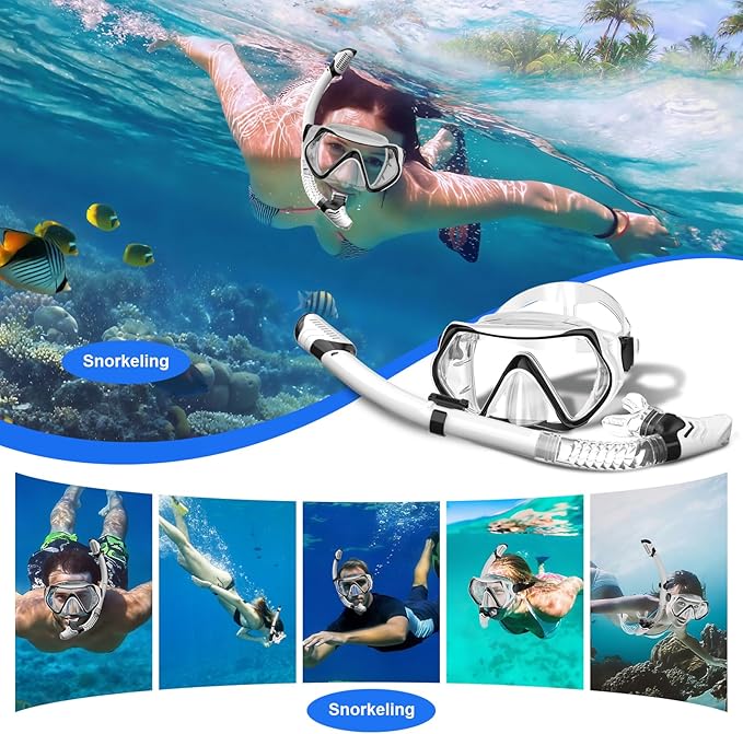Snorkeling Gear, Dry Snorkel Set180° Panoramic Wide View,Anti-Fog Scuba Diving Mask, Professional Snorkeling Gear for Free Breathing, Swimming, Diving-StrideForce Fitness
