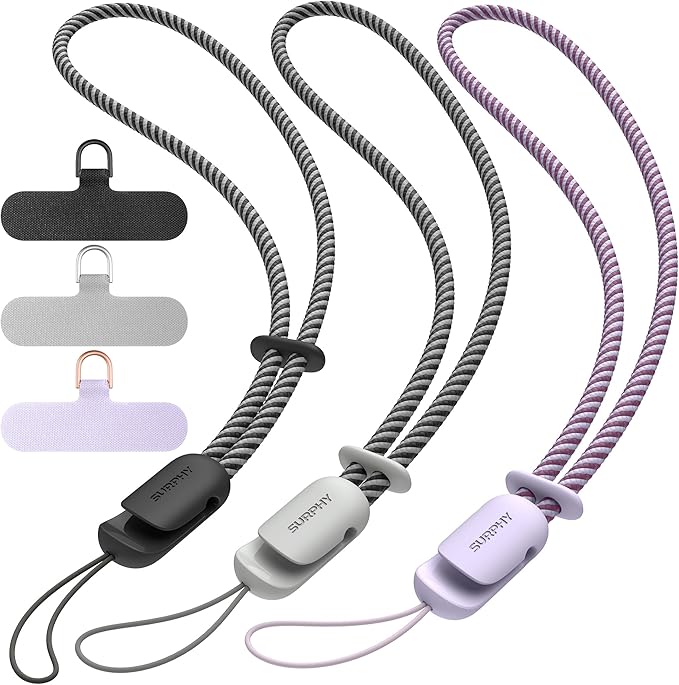 SURPHY 3 Pack Phone Wrist Strap with CellPhone Tether Tab, Cellphone Lanyard, Phone Strap with 2-Color Braided, Wrist Lanyard-StrideForce Fitness
