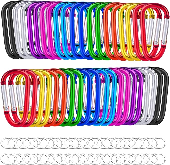 40 Pack 2" Aluminum Carabiner Clip D Ring Carabiners Small Carabiner Keychain Spring Snap Hooks, Mini Carabiner Clip Set for Keys, Dog Leash, Camping Hiking Accessories-StrideForce Fitness