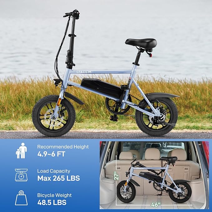 Winado Electric Bike for Adults, 14" Folding Electric Bicycle 450W Motor with Dual Disc Brakes, Max Range 25Miles(Pedal-Assist) & Speed 15.5MPH, Foldable Commuter City Ebike for Adults/Teens-StrideForce Fitness