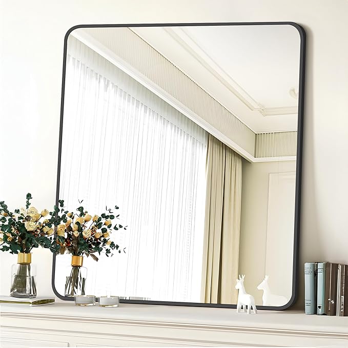 FORBATH Bathroom Mirror 36" x 36"，Large Square Wall Mirror with Black Aluminum Frame Rounded Corner, Wall Mounted Mirror for Bathroom Bedroom Entryway Living Room-StrideForce Fitness