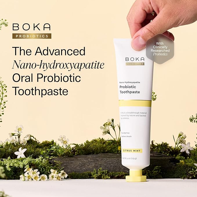 Boka Fluoride Free Toothpaste, Nano Hydroxyapatite Toothpaste, Appropriate for Sensitive Teeth - for Adult, Kids Oral Care - Probiotics - Citrus Mint, 4 Fl Oz 1Pk US Manufactured