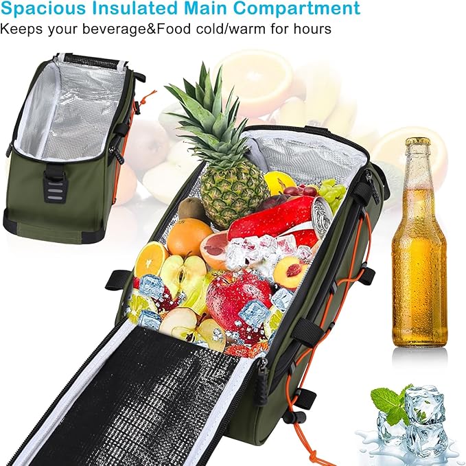 MOSISO Bike Rack Bag with 2 Removable Panniers, Waterproof Bike Trunk Cooler Storage Handbag Insulated Bicycle Rear Seat Pouch, Bicycle Storage Saddle Shoulder Bag Cycling Luggage Pouch, Army Green-StrideForce Fitness