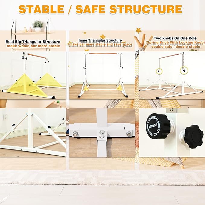 4FT/5FT Gymnastic Bar Set Gymnastics Horizontal Bar Gymnastics Kip Bar for Kids Home Use-StrideForce Fitness