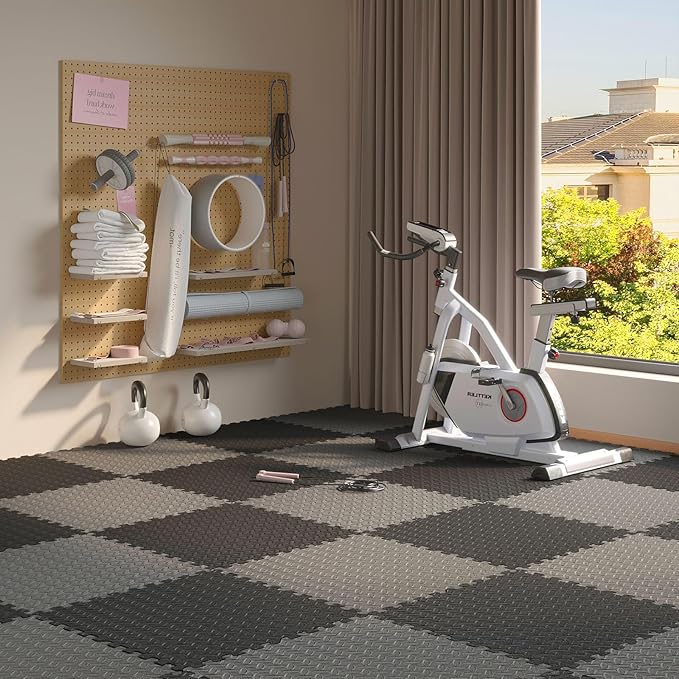 Home Gym Mat, Puzzle Exercise Mat, EVA Interlocking Foam Floor Tiles for Home Workout Equipment and Kids' Play Areas - Blue, 24 in x 24 in x ½ in - (Grey, 24 Pack, 96 SQ FT)-StrideForce Fitness