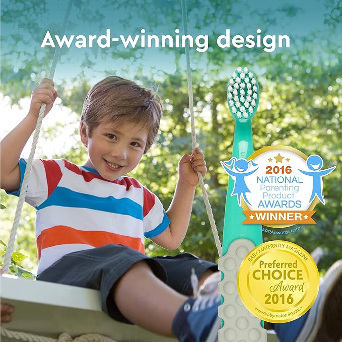 RADIUS Totz Plus Brush Kids Toothbrush Silky Soft BPA Free ADA Accepted Designed for Delicate Teeth & Gums for Children 3 Years & Up - Assorted - Pack of 3