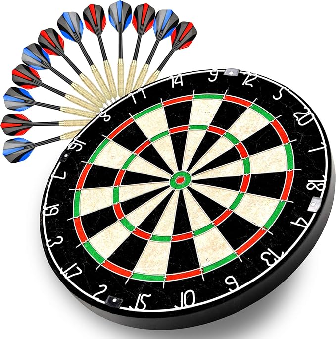 LinkVisions Dartboard with Staple-Free Bullseye, 18g Steel Tip Darts Set,12 Steel Tip Darts 18g, Dartboard Mounting Kits Included-StrideForce Fitness