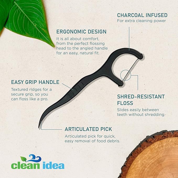 EcoFlossers Charcoal 300ct, Eco Friendly Flossers for Adults & Kids, Everyday Dental Floss Picks, Easy on Gums Floss Picks for Teeth, Tooth Flossers