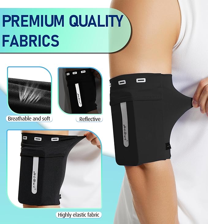 HiRui Running Armband Sleeve Universal Sports Armband Cell Phone Holder Armband for Exercise Workout, Compatible with iPhone 16/15/14/13/Plus/Pro Samsung Galaxy All Phones (L, Black)-StrideForce Fitness