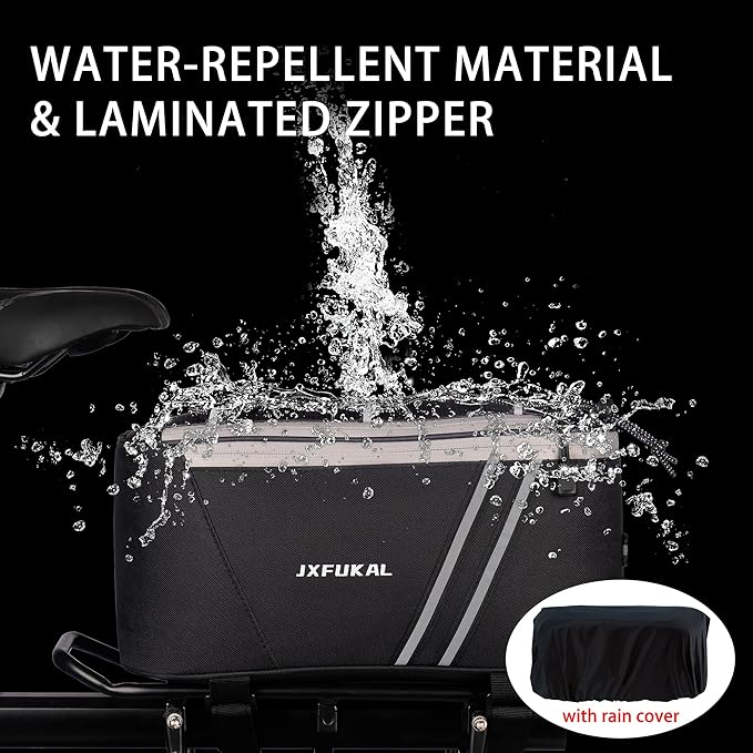 JXFUKAL Rear Bike Rack Bag with Rain Cover, 7L/9L/10L/12L Waterproof Bicycle Ebike Saddle Bag Cycling Pannier Trunk Carrier with Reflector & Adjustable Cord for Commuter Travel Outdoor-StrideForce Fitness