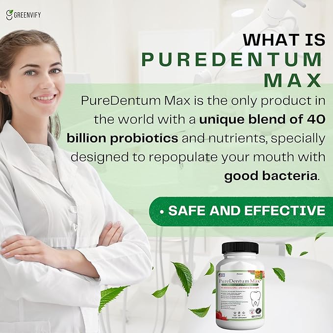 Puredentum Max for Gums and Teeth Health & Fresh Breath - 40 Billion CFU Advanced Oral Probiotics for Mouth Bad Breath, Capsule Supplement (20)