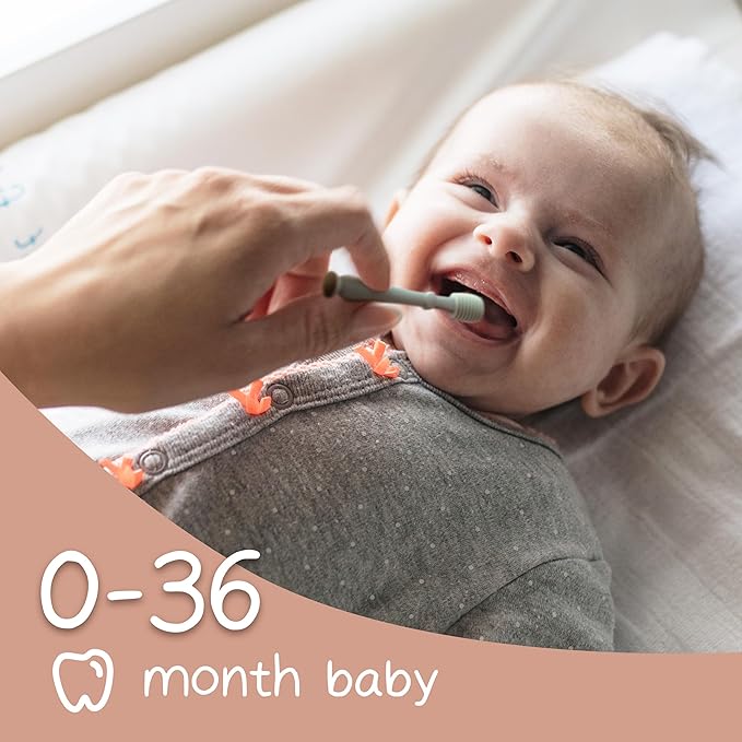 Moonkie Baby Finger Toothbrush Tongue Oral Cleaner Kit for 3 Months +, 3 Pcs (Clay/Ivory/Clay)