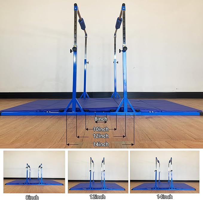 Gymnastics Double Horizontal Bars 3Play Parallel Bars Uneven Bars Gymnastics Training Kip Bar with 304 Stainless Steel Regulating Arms & Fiberglass Rail for Indoor Outdoor Home Club Use-StrideForce Fitness