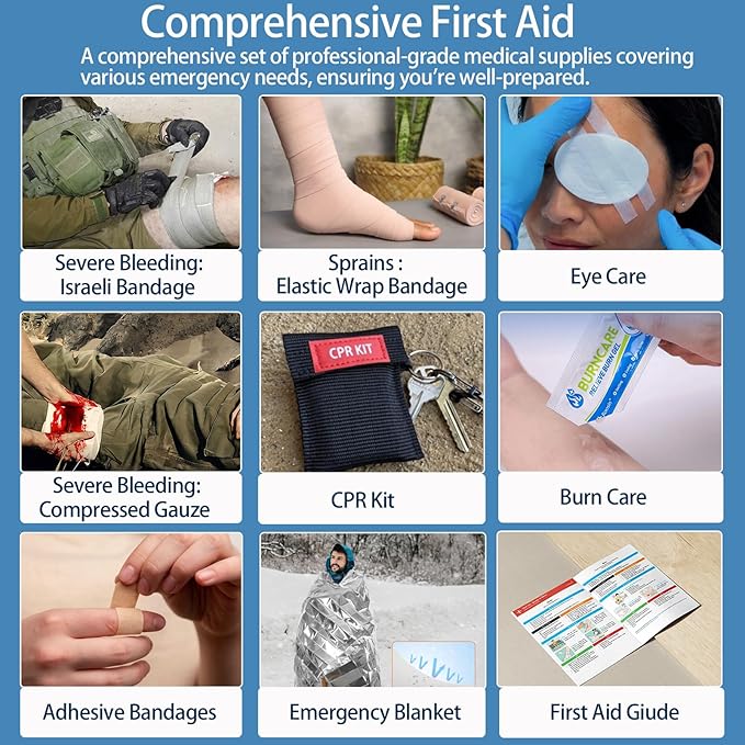 Premium First Aid Kit with Labelled Compartments, Emergency Survival Kit for Car, Home, Hiking and Travel – Compact Medical Kit for Roadside Emergencies, Outdoor Adventures, and Everyday Safety-StrideForce Fitness