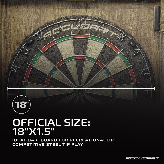 Accudart Match Pro Dartboard Cabinet Set - Official Size - Self Healing Sisal - Modern Style Woodgrain - Two Built-in Dartholders - LED Lighting - Includes Scoreboard, Chalk, Eraser, and Six Darts-StrideForce Fitness