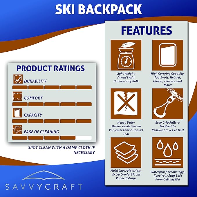 Savvycraft Ski Boot Bag Snowboard Boot Bag, 50L Ski Backpack for Ski and Snowboard Boots, Helmets, Gloves, and Accessories, Lightweight, Durable, Convenient, Red-StrideForce Fitness
