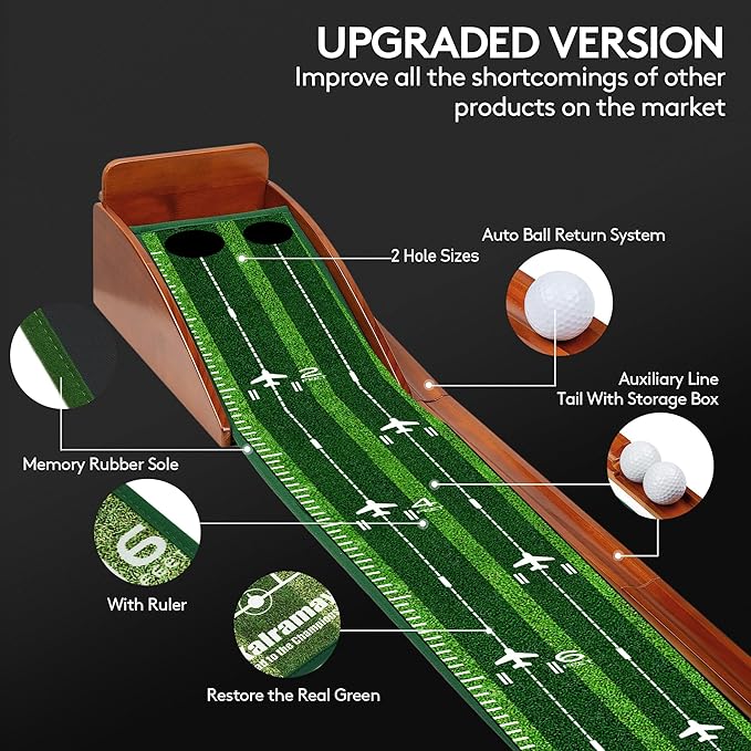 Putting Green Indoor Golf Putting Mat – Easy to Assemble with Automatic Ball Return, Wrinkle-Free Close to Real Green Speed, Suitable for Office, Recreation Room, Patio – Ideal Gift-StrideForce Fitness